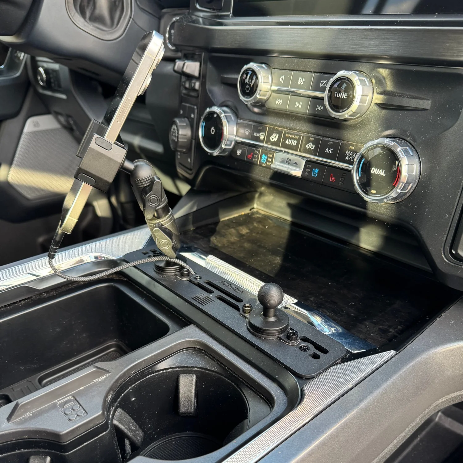 2023+ Ford Super Duty RubiGrid® Center Console Mount Phone + Device Holder - Image 4