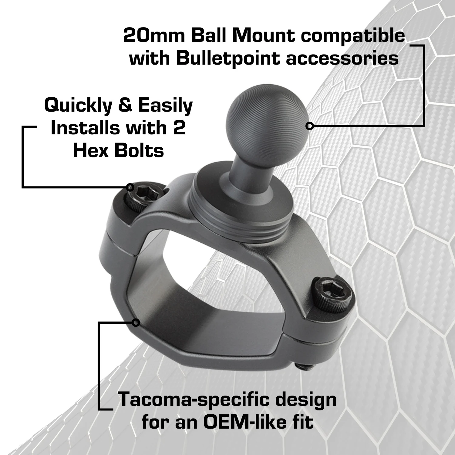 2024+ Toyota Tacoma & 2025+ 4Runner Passenger Side Grab Handle Mount with 20mm Ball - Image 4