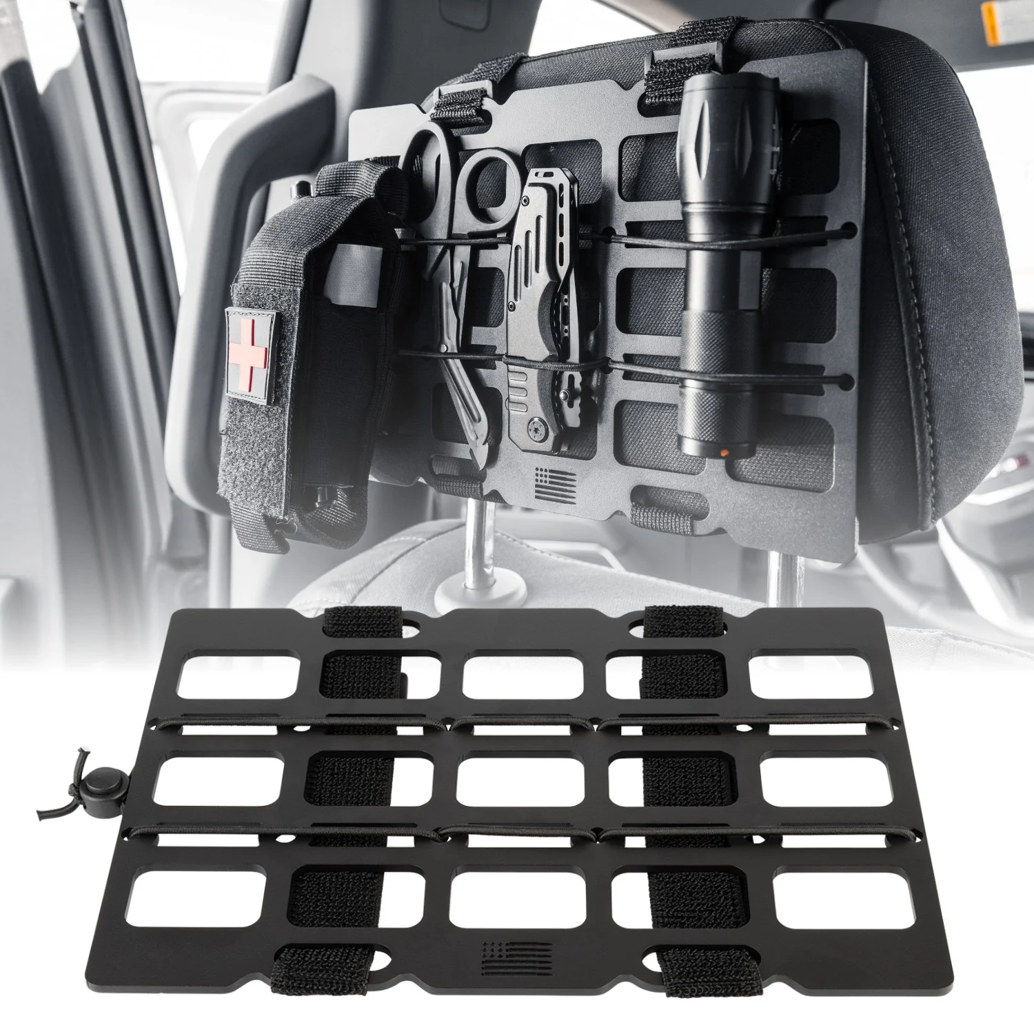Aluminum Tactical MOLLE Panel Storage Organizer for Headrest - Universal Fitment - Image 9