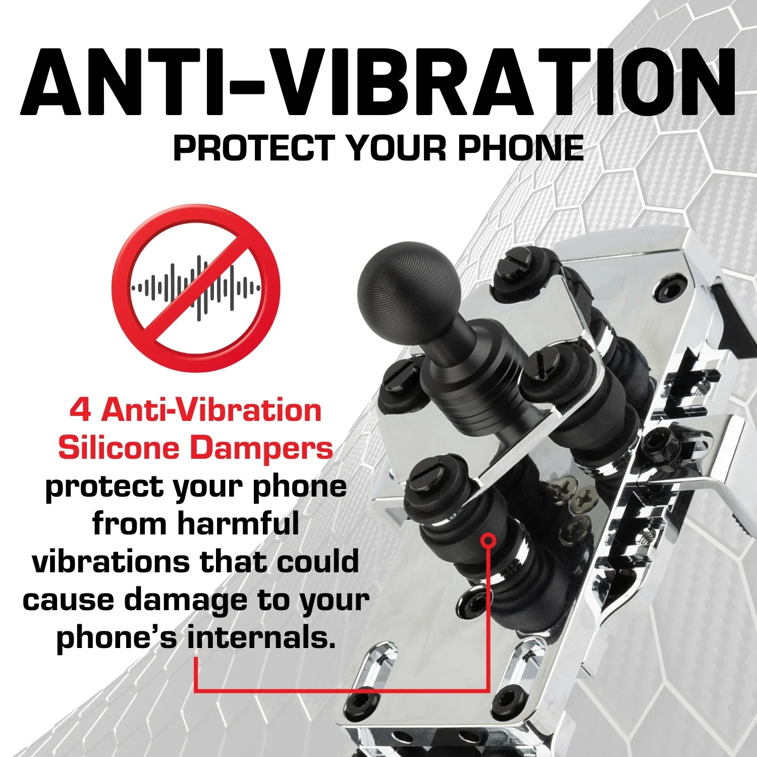 Chrome Anti-Vibration Universal Spring-Loaded Phone Holder with 20mm Ball - Image 3