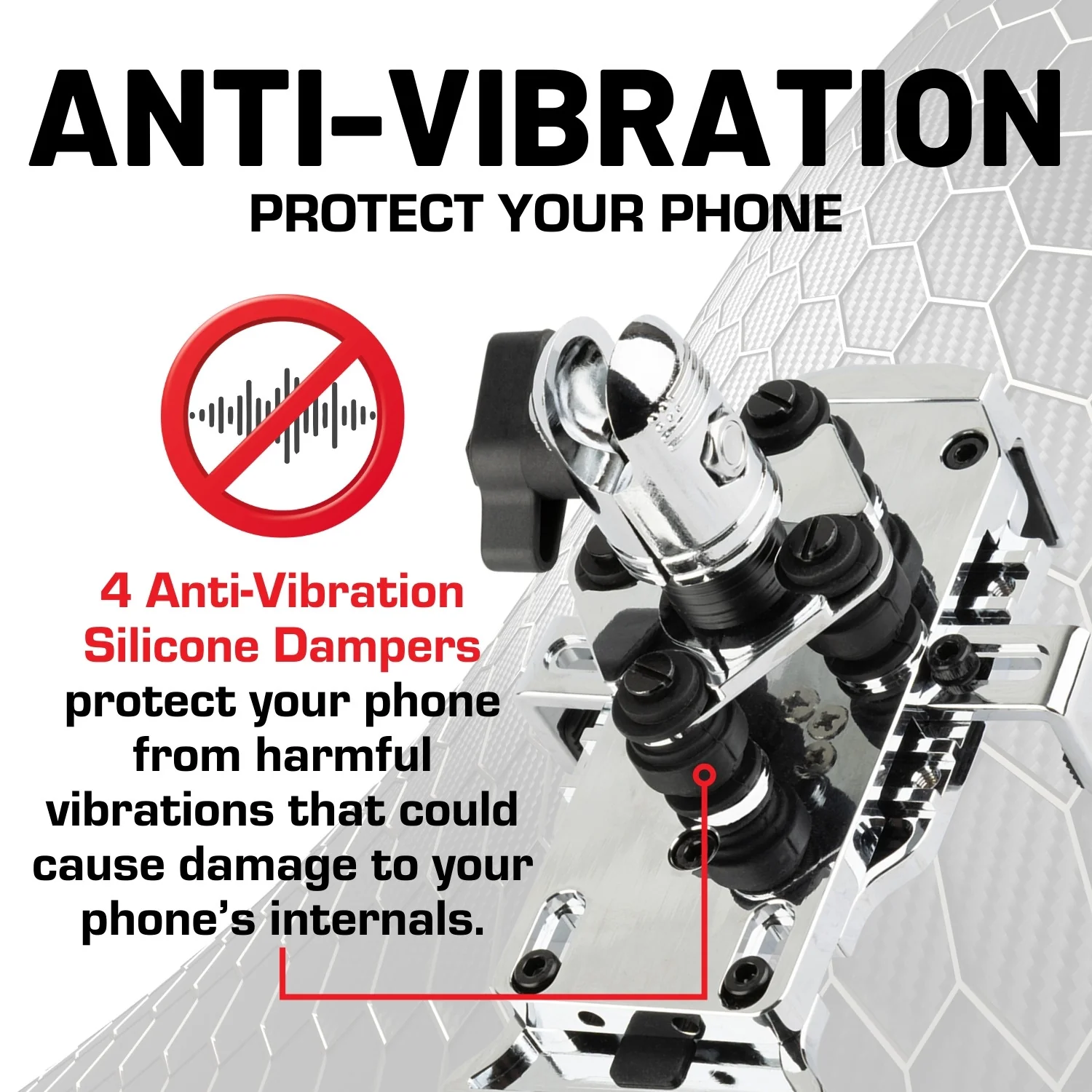 Chrome Anti-Vibration Universal Spring-Loaded Phone Holder with 20mm Connector Nubby Edition - Image 3