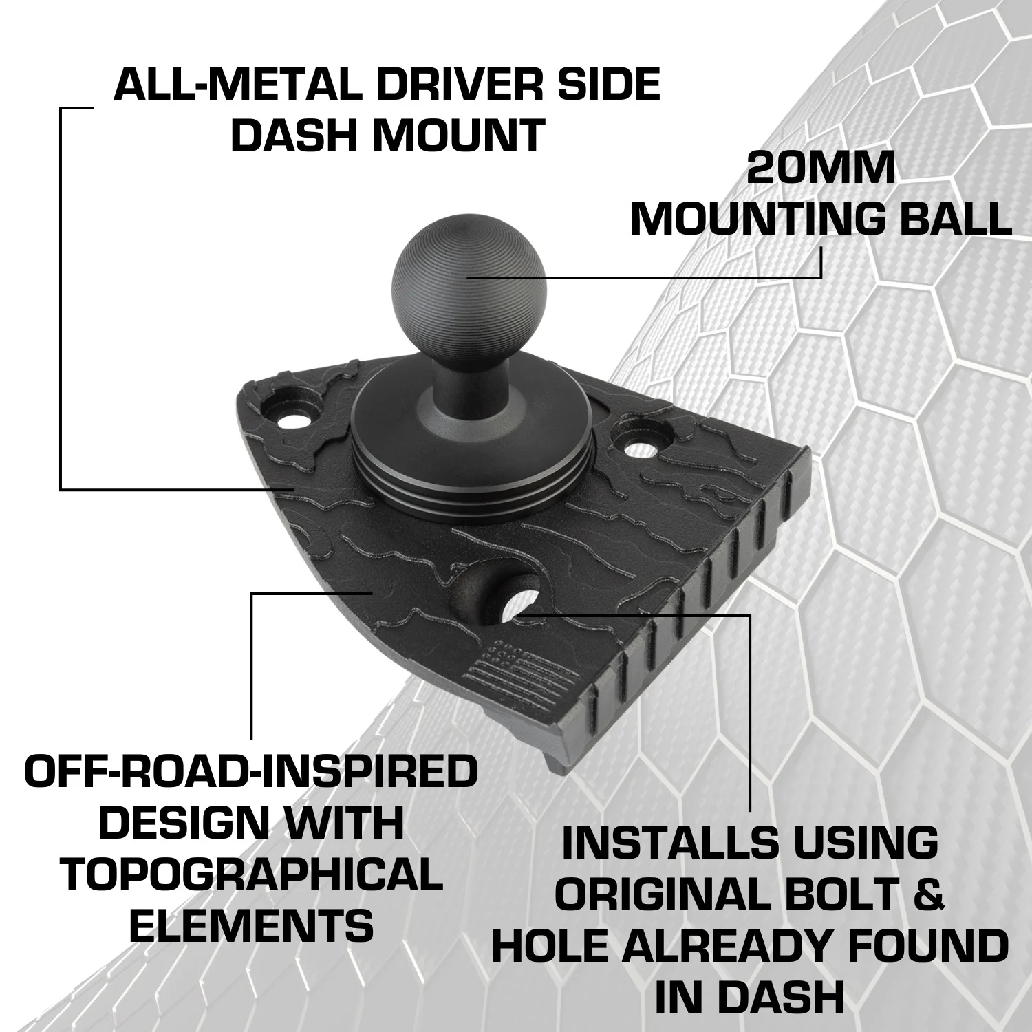 2018-2023 Jeep Wrangler JL + 2020-2023 Jeep Gladiator Driver Side Single 20mm Ball Mounting Base - Image 3