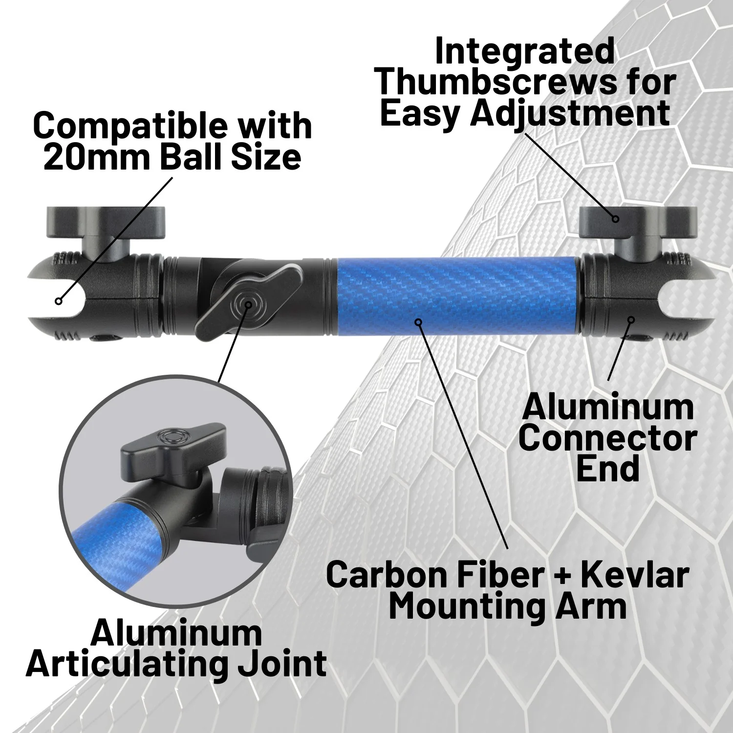 Matte Color Carbon Fiber Locking Adjustable Mounting Arms with Articulating Joint (various sizes) - Image 7