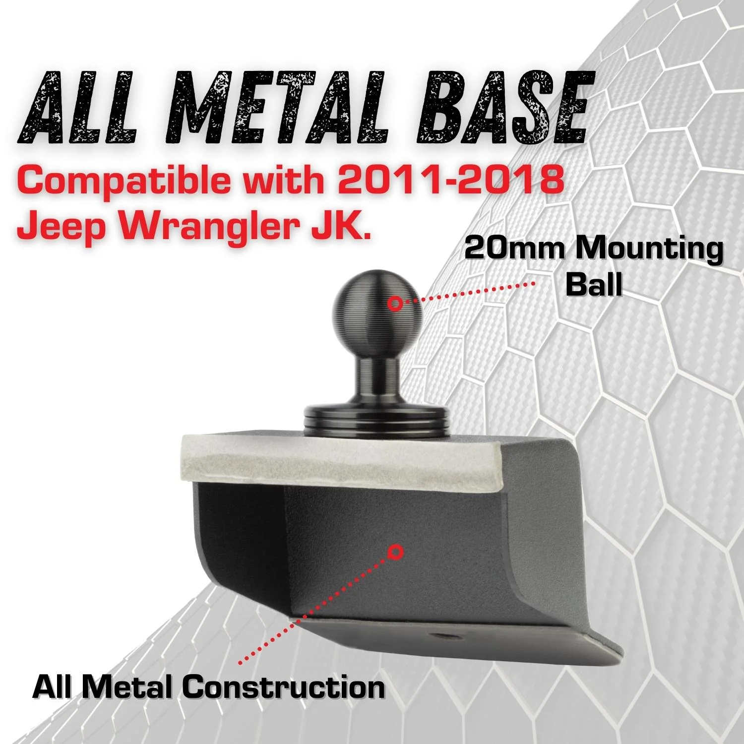 Metal Series Jeep Wrangler JK/JKU DiabloM6 Magnetic Single 20mm Ball Dash Phone Mount (2011-2018) - Image 4