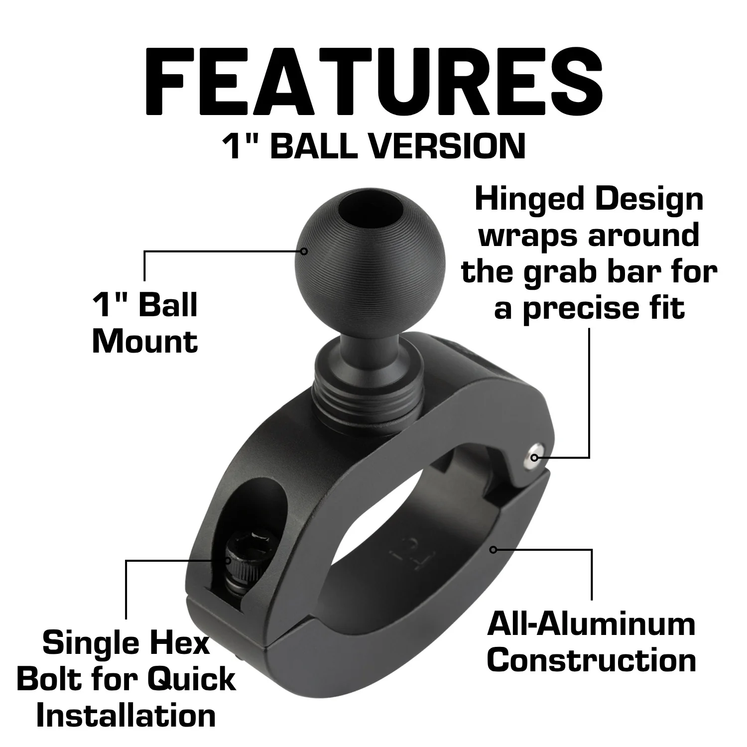Passenger Grab Bar Mount compatible with 2024+ Jeep Wrangler JL, 4xe & Gladiator - B Size 1 inch Ball - Image 3