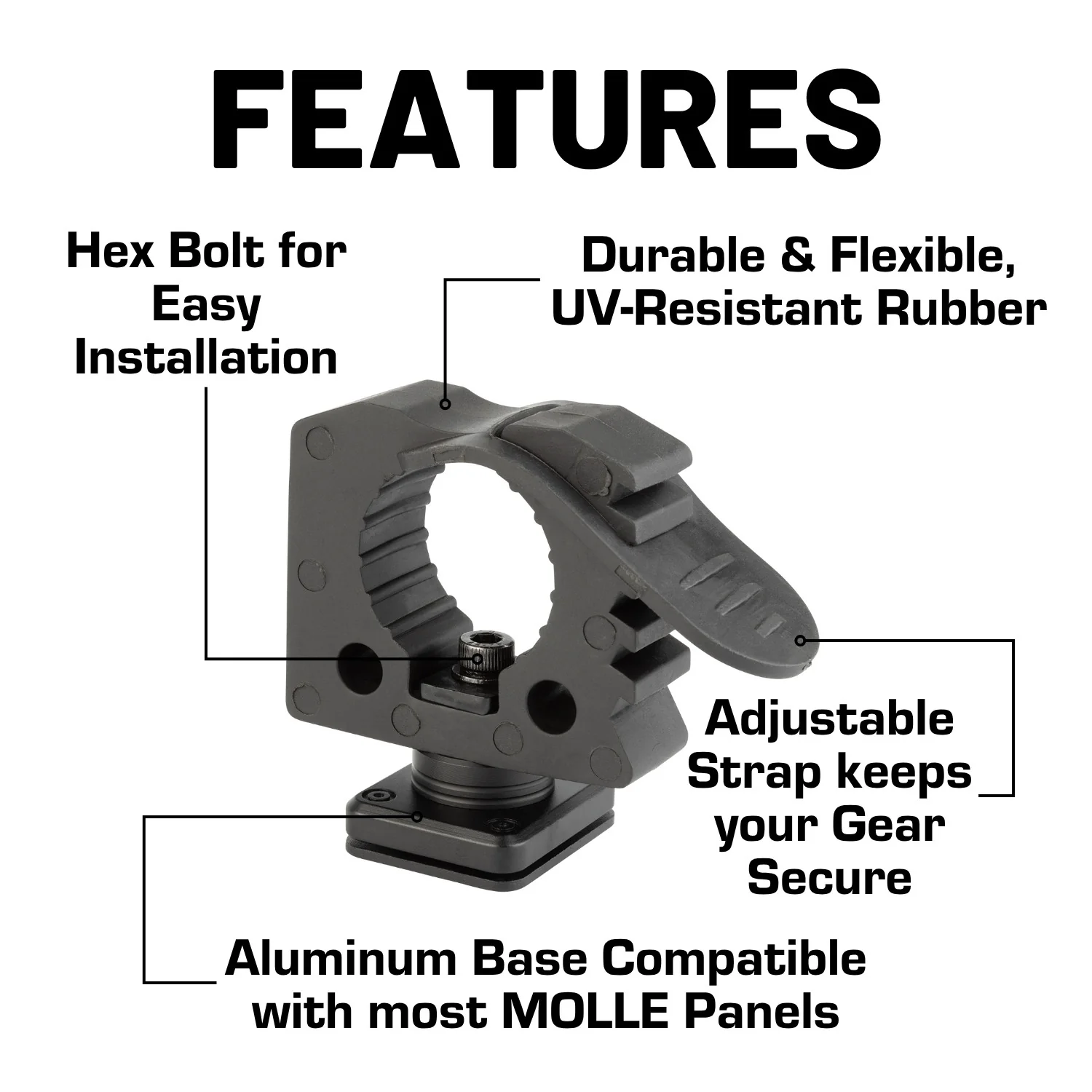 Quick Release Adjustable Clamp Mounts 1-1/4" to 1-5/8" Compatible with MOLLE Panels - Image 5