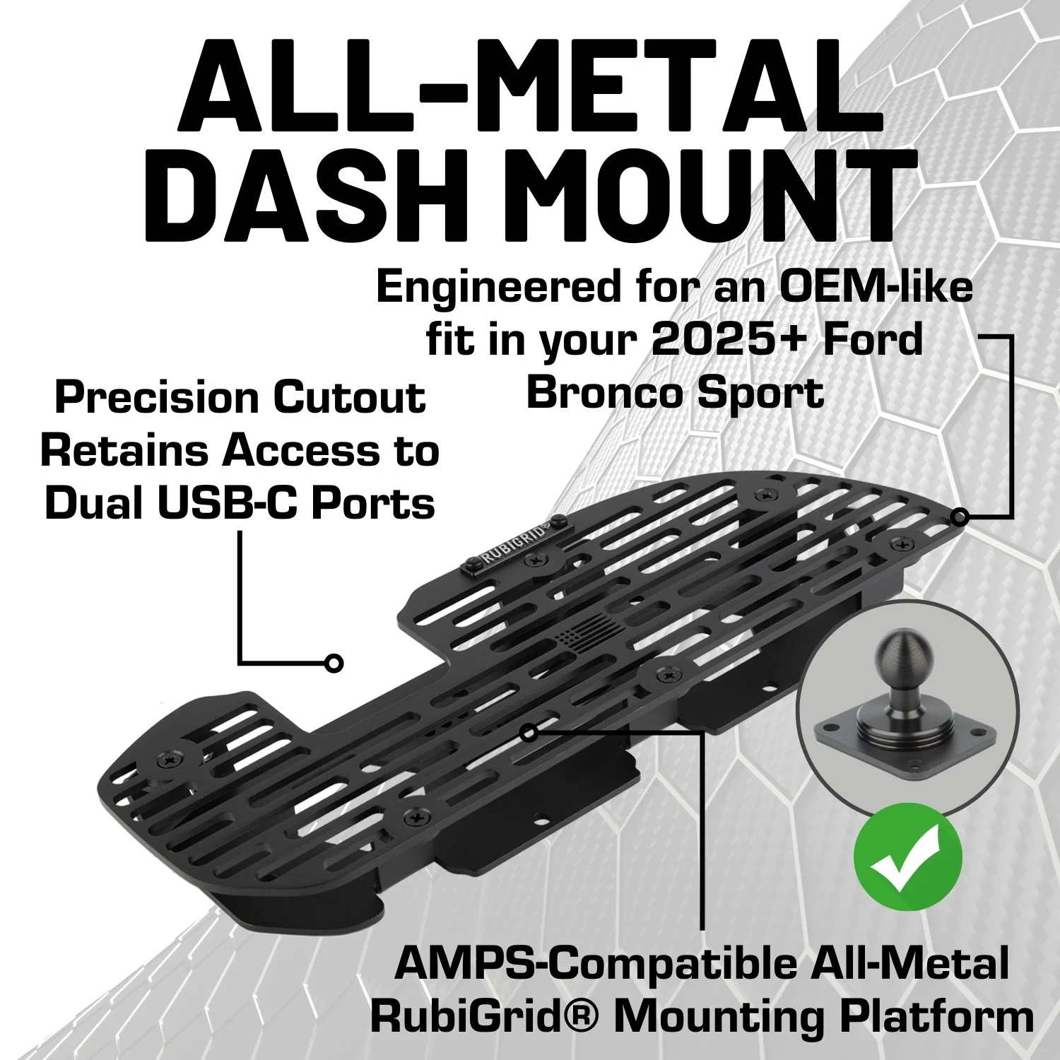 RubiGrid® 2025+ Ford Bronco Sport Platform Dash Mount Device Phone Holder - Image 4