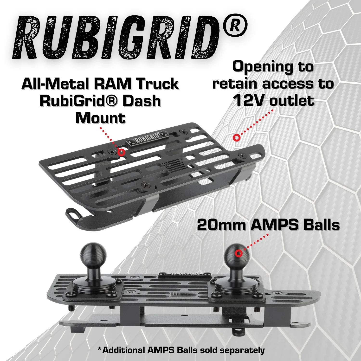 RubiGrid® V2 2019+ RAM Truck 1500/2500/3500/4500/5500 + TRX Dash Mount with Black Arms - Image 5