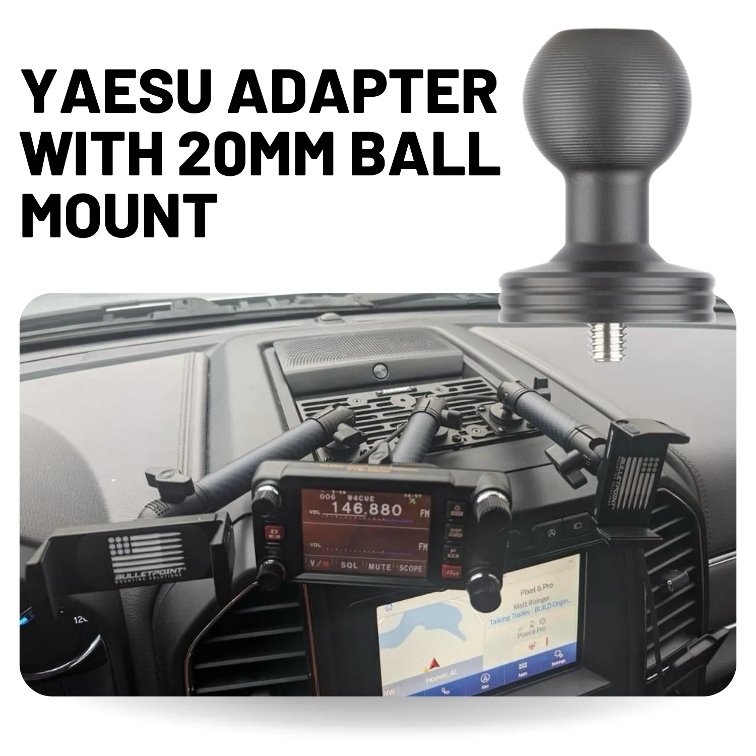 Yaesu Compatible Aluminum Display Adapter with Integrated 20mm Ball Mount - Image 3